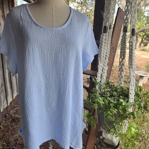 Et' Lois Light Blue Gauze Short Sleeve Tunic Size Large